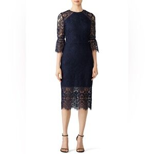 Shoshanna  Navy Blue Louise Lace Sheath midi Dress 6